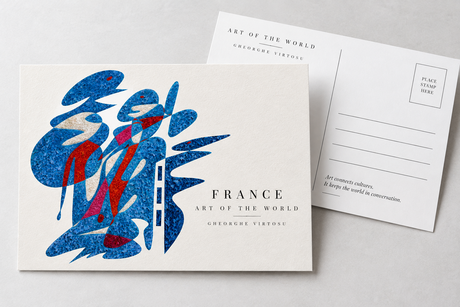 Œuvre France de Gheorghe Virtosu reproduite sur une carte postale artistique