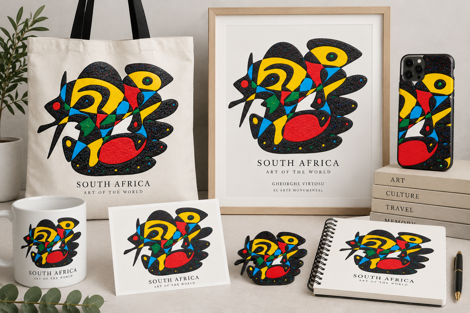 Œuvre de Gheorghe Virtosu consacrée à l’Afrique du Sud apparaissant sur différents objets culturels et touristiques