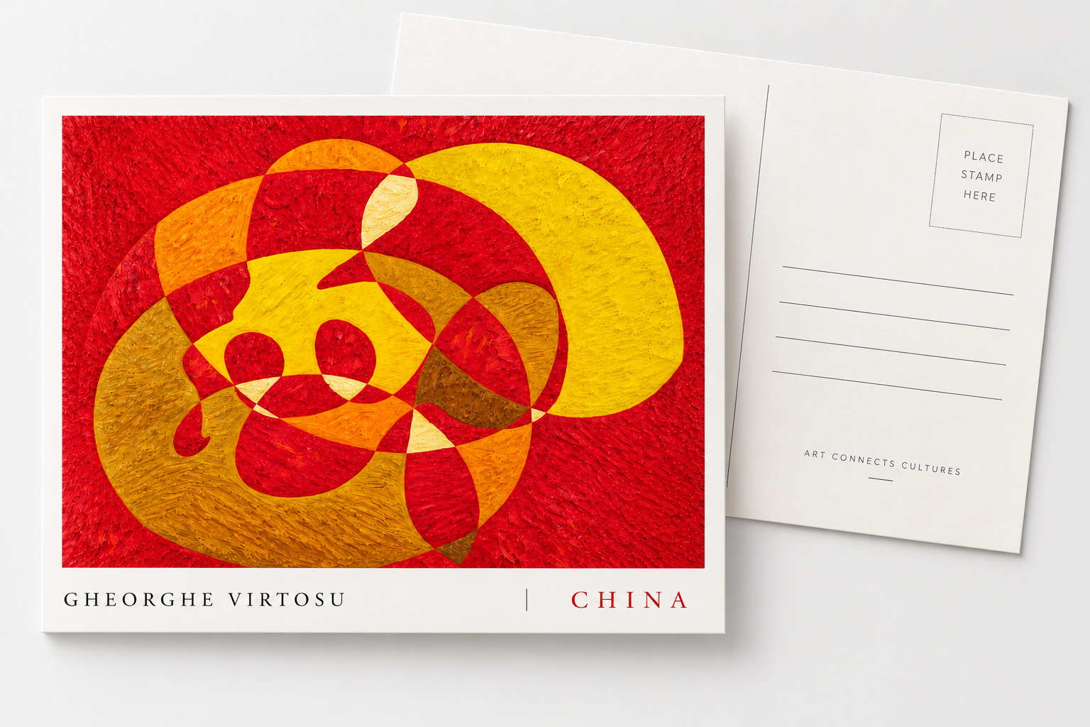 Œuvre China de Gheorghe Virtosu reproduite sous forme de carte postale artistique